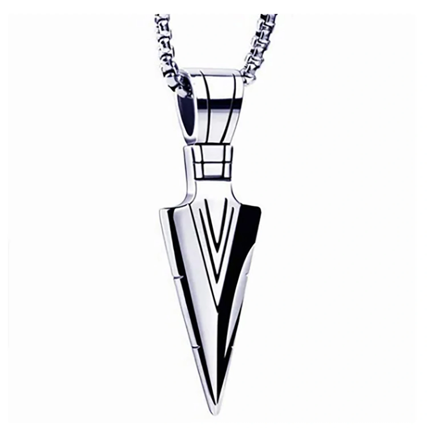 Men Arrowhead Necklace Stainless Steel Vintage Fashionable Polished Finish Unique Pendant Necklace Silver