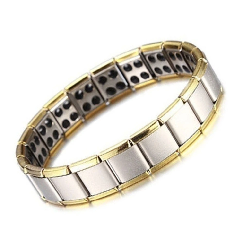 Magnetic Therapy Bracelet Fashionable Double Row Alloy Magnetic Health Bracelet for Reducing Tension Silver Gold