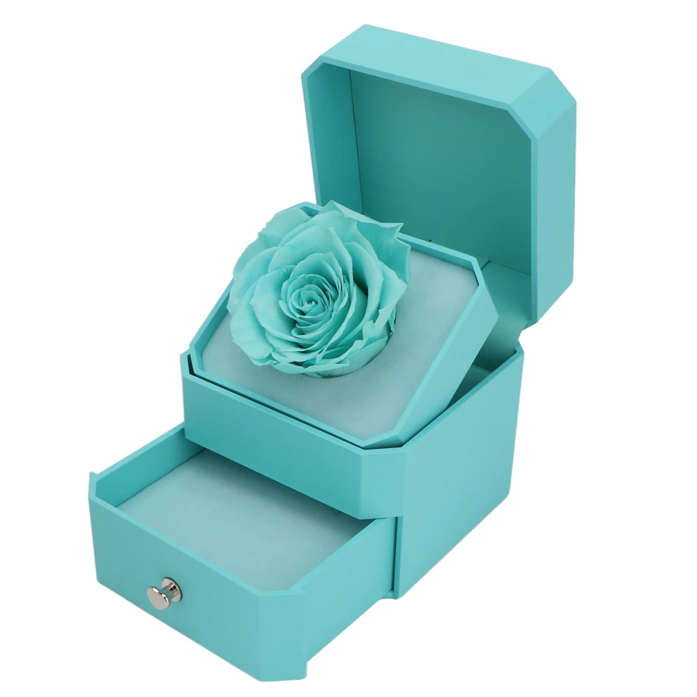 Red Rose Gift Box Soft Flocking Lifting Drawer Portable Jewelry Storage Case for Anniversary Blue