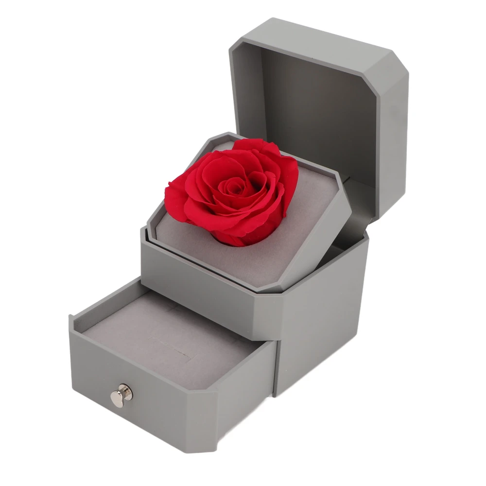 Red Rose Gift Box Soft Flocking Lifting Drawer Portable Jewelry Storage Case for Anniversary Grey