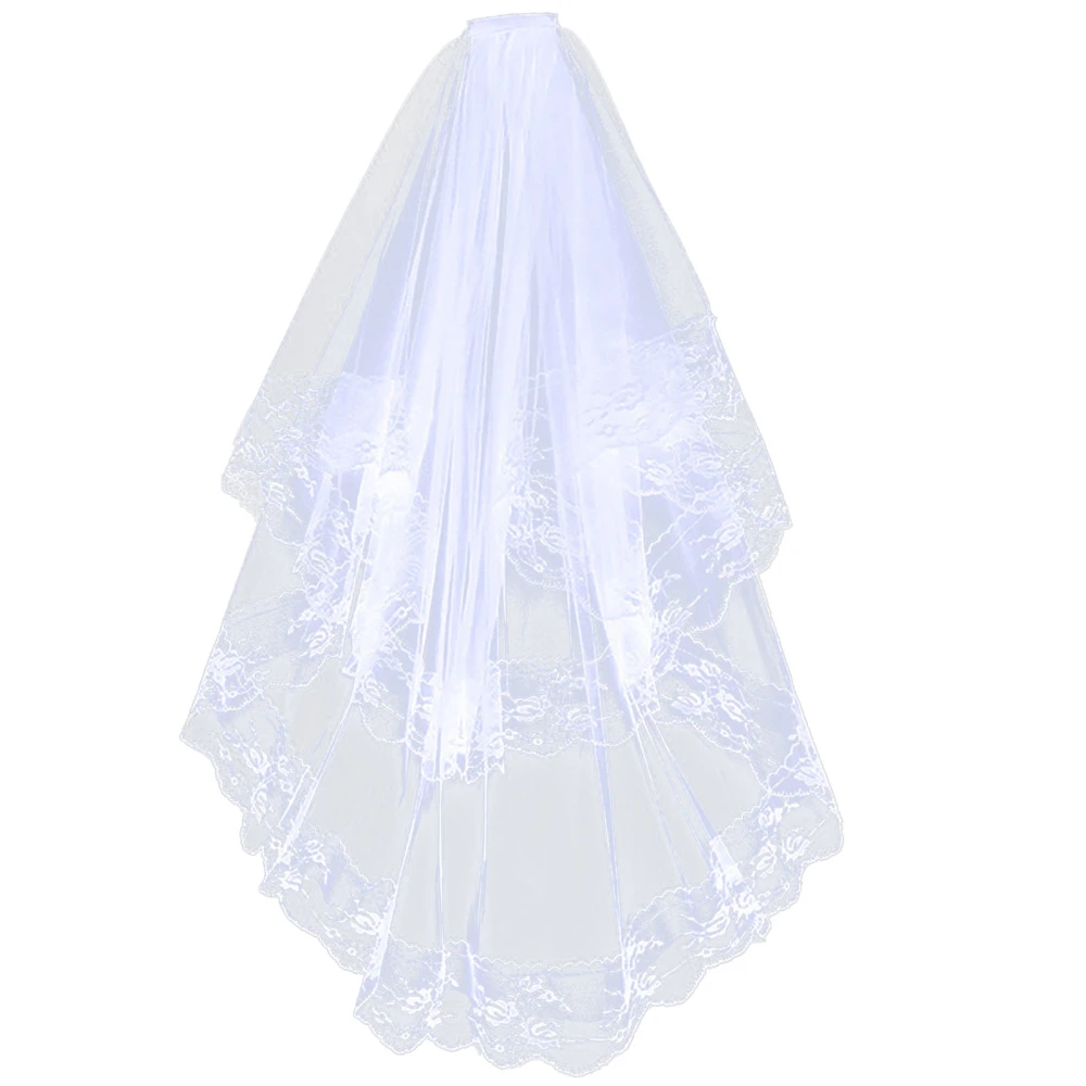 Women 2 Tier Lace Tulle Wedding Veil Exquisite Elegant Shiny Glitter Sequins Bridal Veil with Comb White