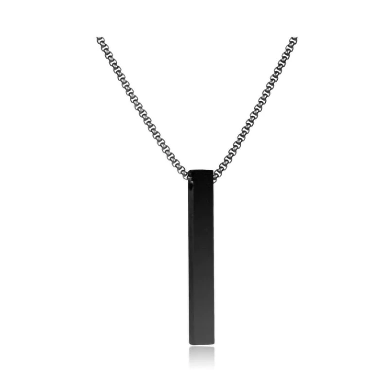 Rectangle Bar Pendant Necklace Titanium Steel Black Stylish Bar Pendant for Man Sweater Accessory