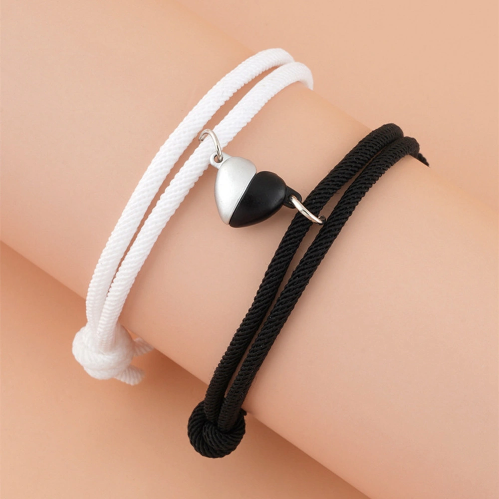 1 Pair Magnetic Couples Bracelets Adjustable Mutual Attraction Heart Shape Bell Rope Relationship Matching Bracelet Black White