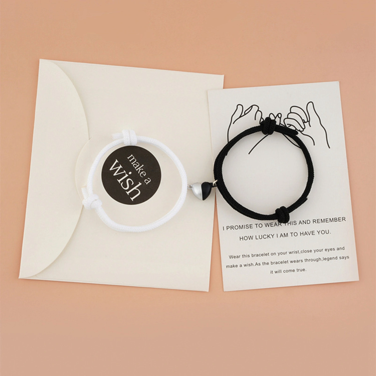 1 Pair Magnetic Couples Bracelets Adjustable Mutual Attraction Heart Shape Bell Rope Relationship Matching Bracelet Black White