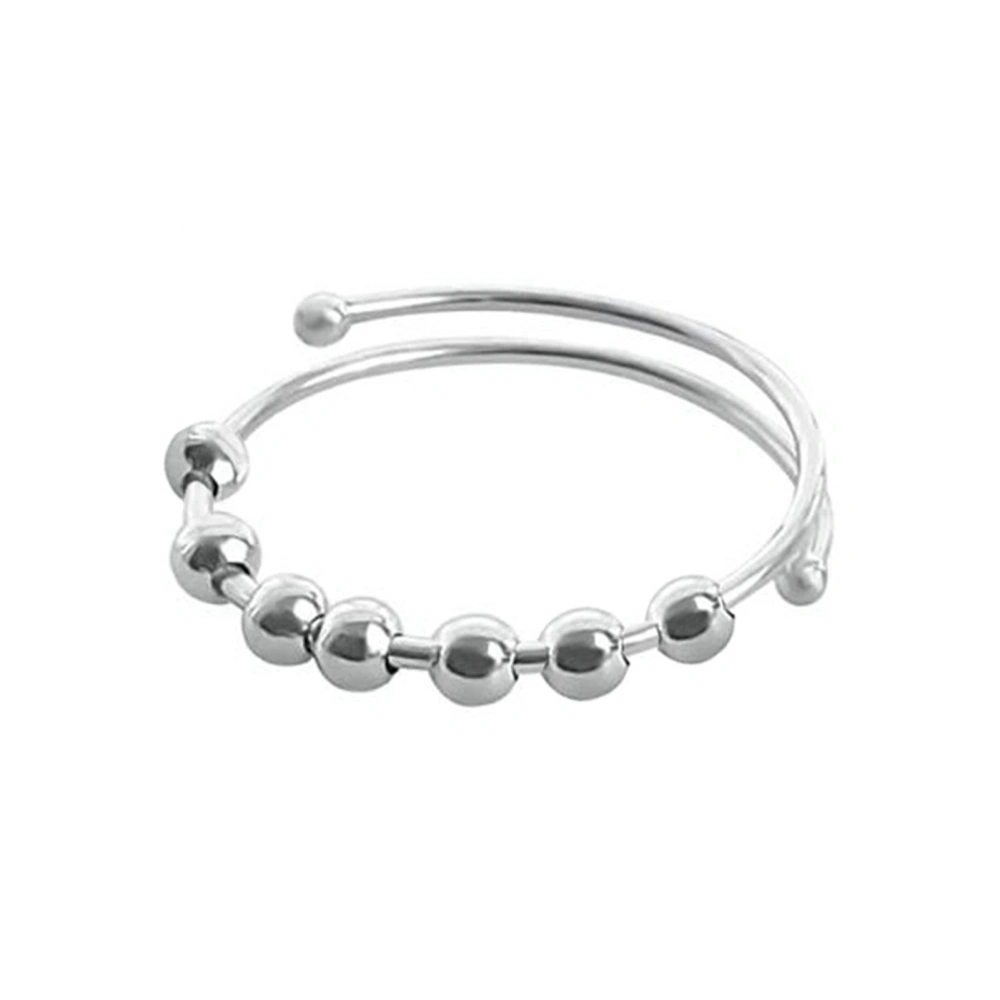 Open Anxiety Ring Stainless Steel Adjustable Relieve Stress Rotatable Beads Ring for Women Men