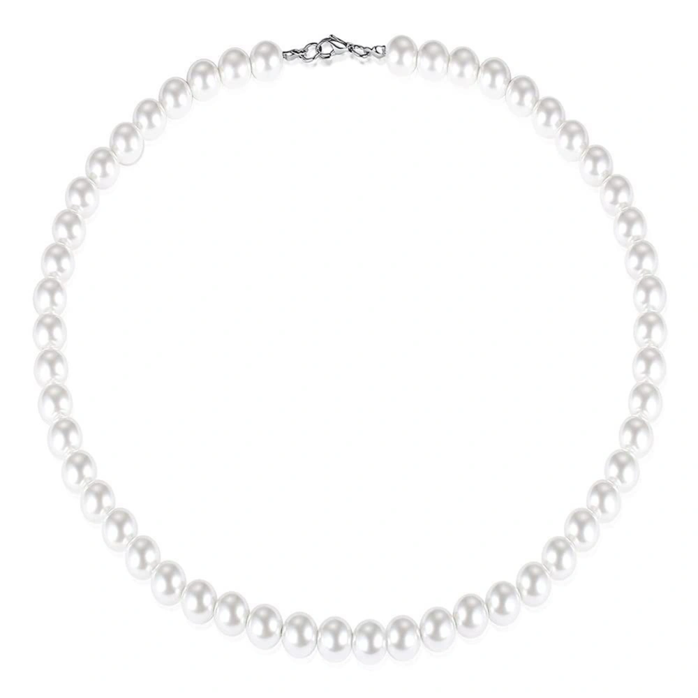 Simulated Pearl Necklace Round Smooth Single Layer Elegant Imitation Pearl Beaded Necklace for Women Men 13.8 Length