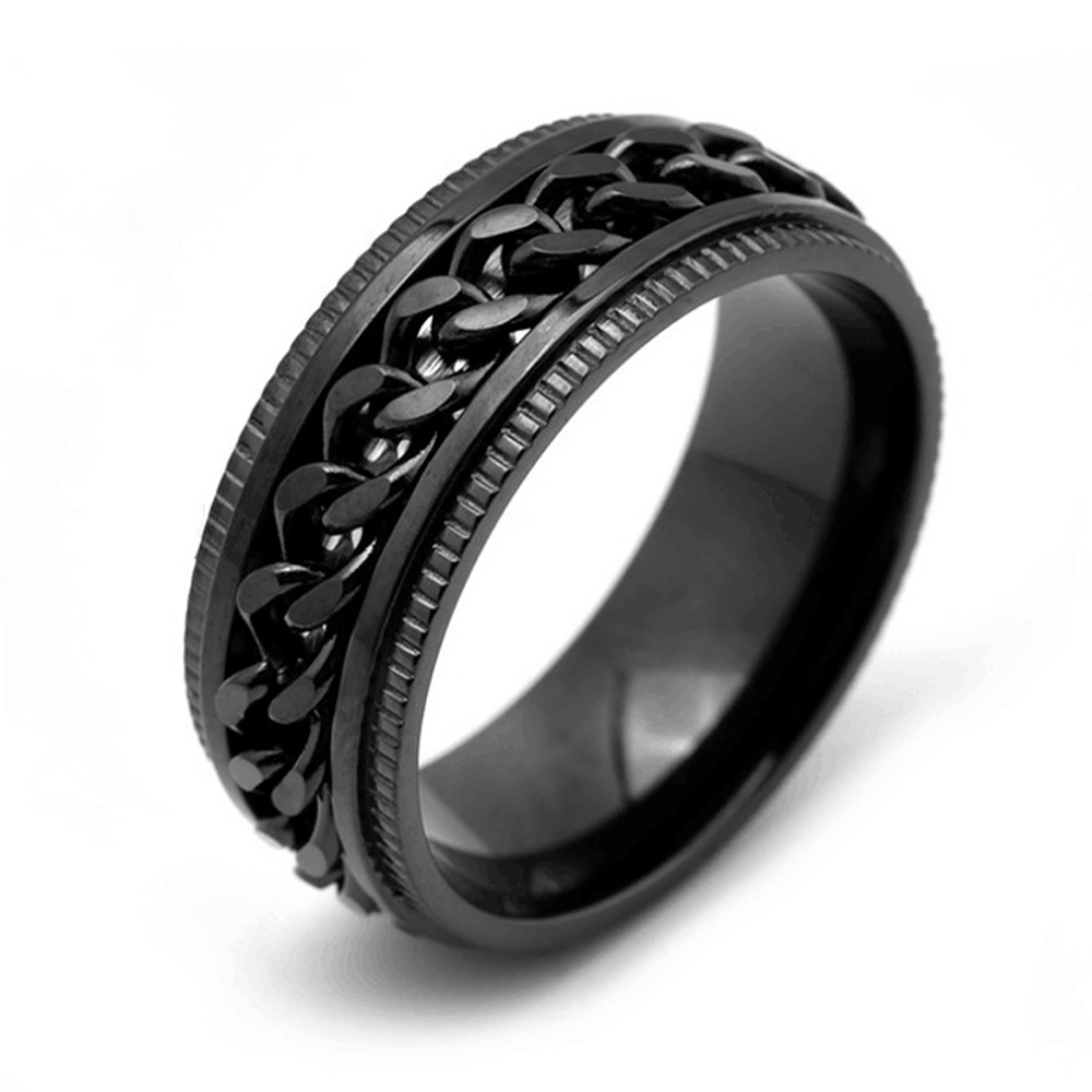 Decompression Chain Ring Titanium Steel Waterproof Portable Fidget Chain Band Ring for Men Black