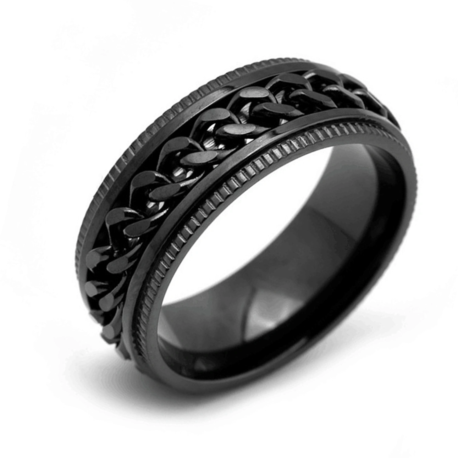 Decompression Chain Ring Titanium Steel Waterproof Portable Fidget Chain Band Ring for Men Black