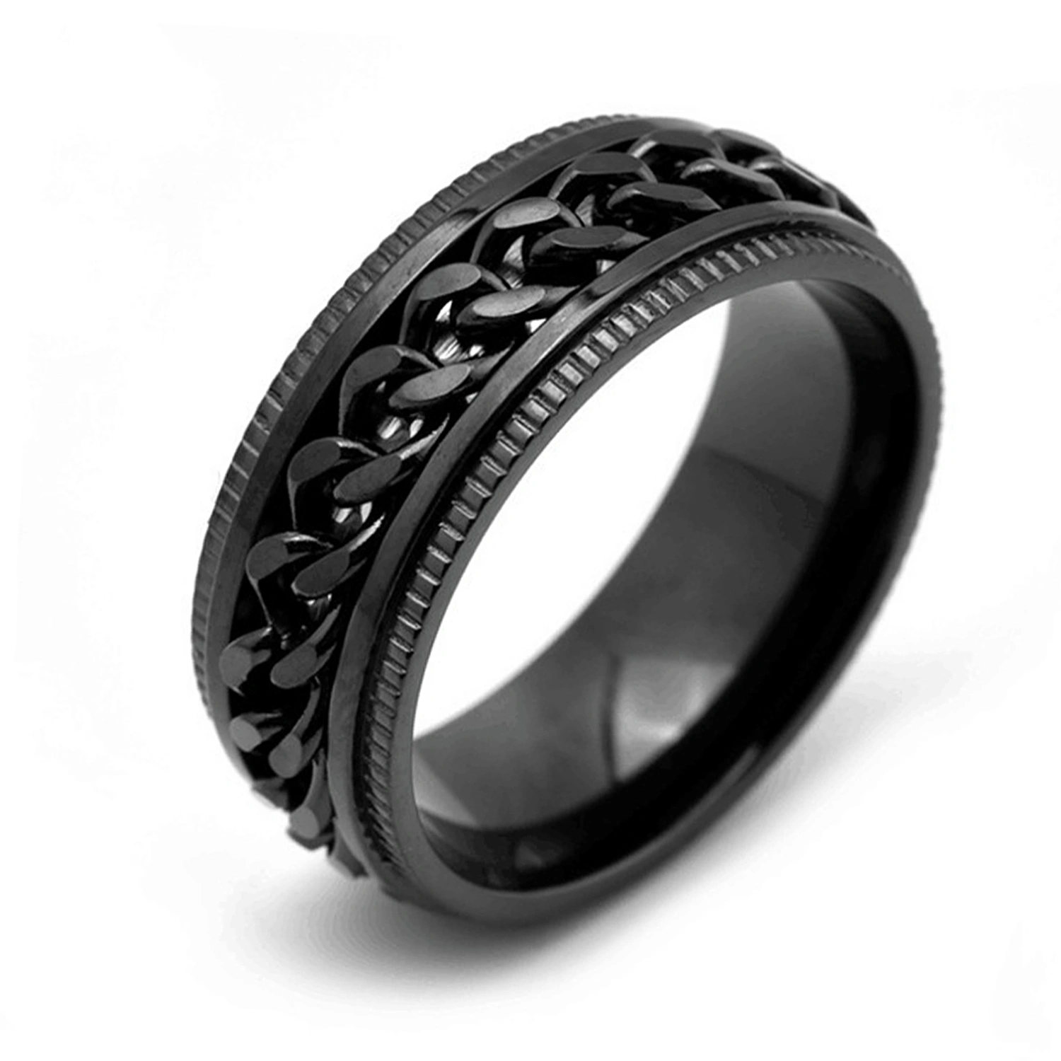 Decompression Chain Ring Titanium Steel Waterproof Portable Fidget Chain Band Ring for Men Black