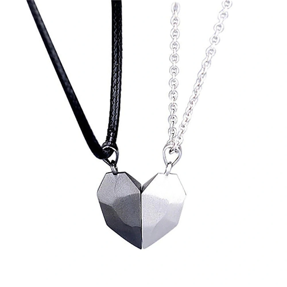 2pcs Magnets Necklace Heart Shape Alloy Fashionable Stitching Clavicle Pendant for Couple