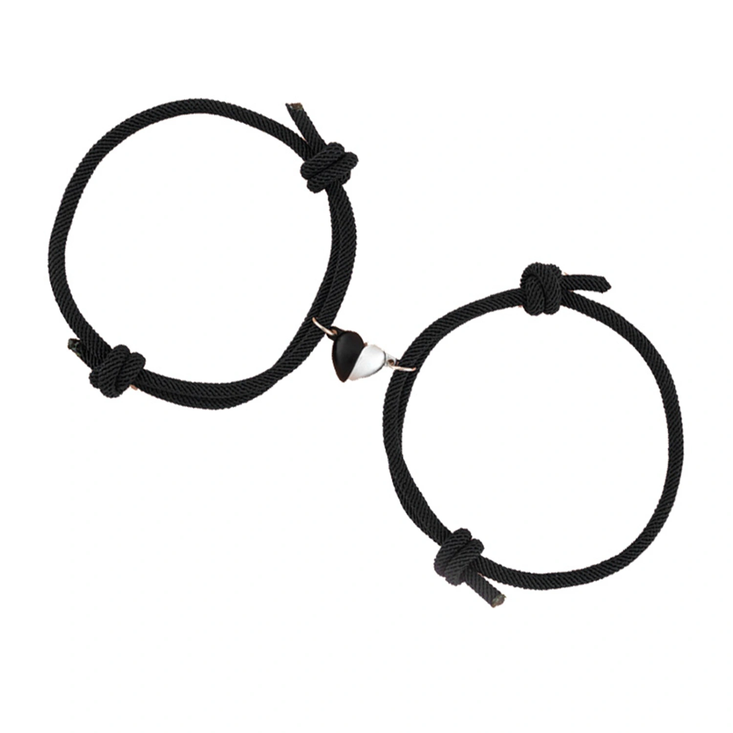 1 Pair Magnetic Couples Bracelets Adjustable Mutual Attraction Heart Shape Bell Rope Relationship Matching Bracelet Black