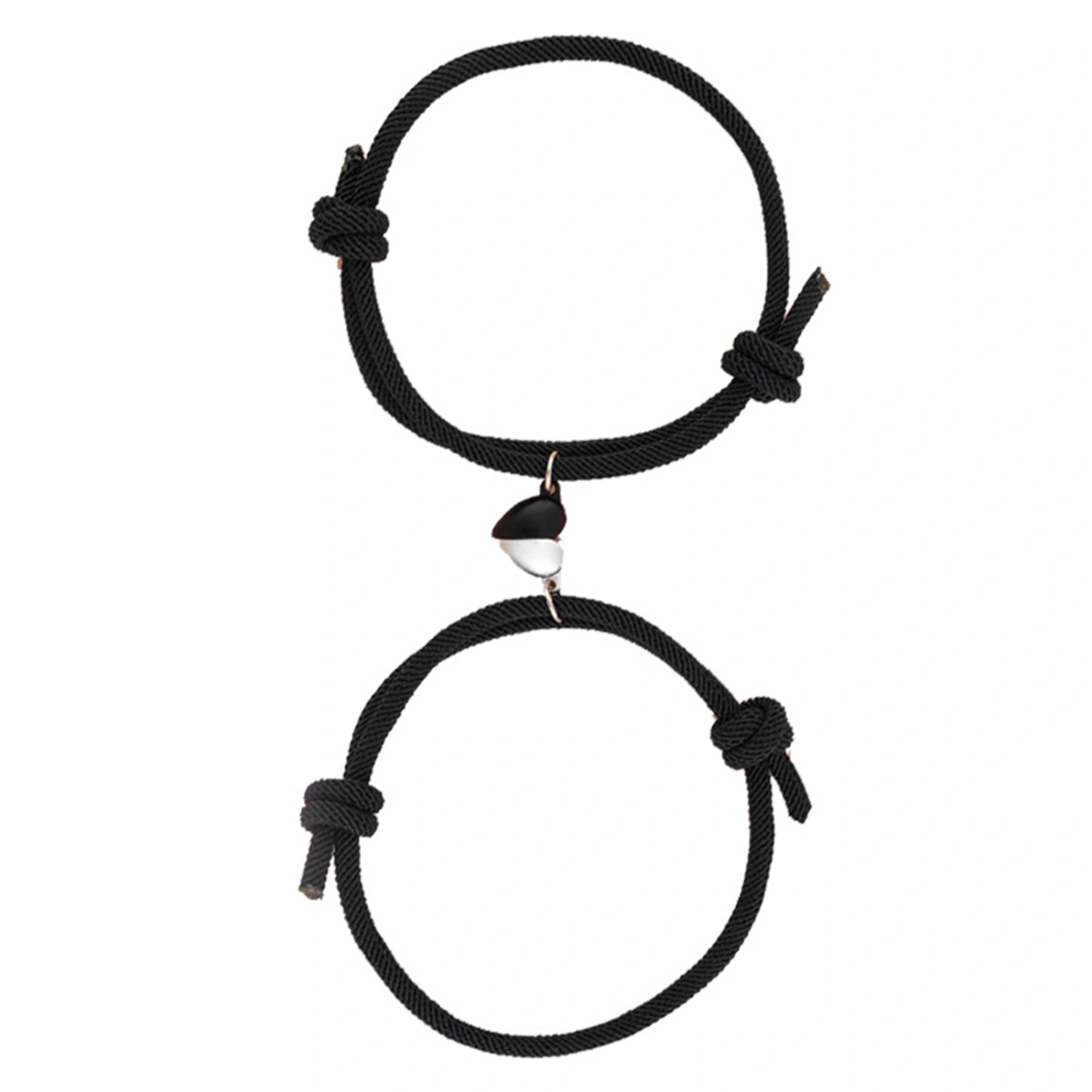 1 Pair Magnetic Couples Bracelets Adjustable Mutual Attraction Heart Shape Bell Rope Relationship Matching Bracelet Black