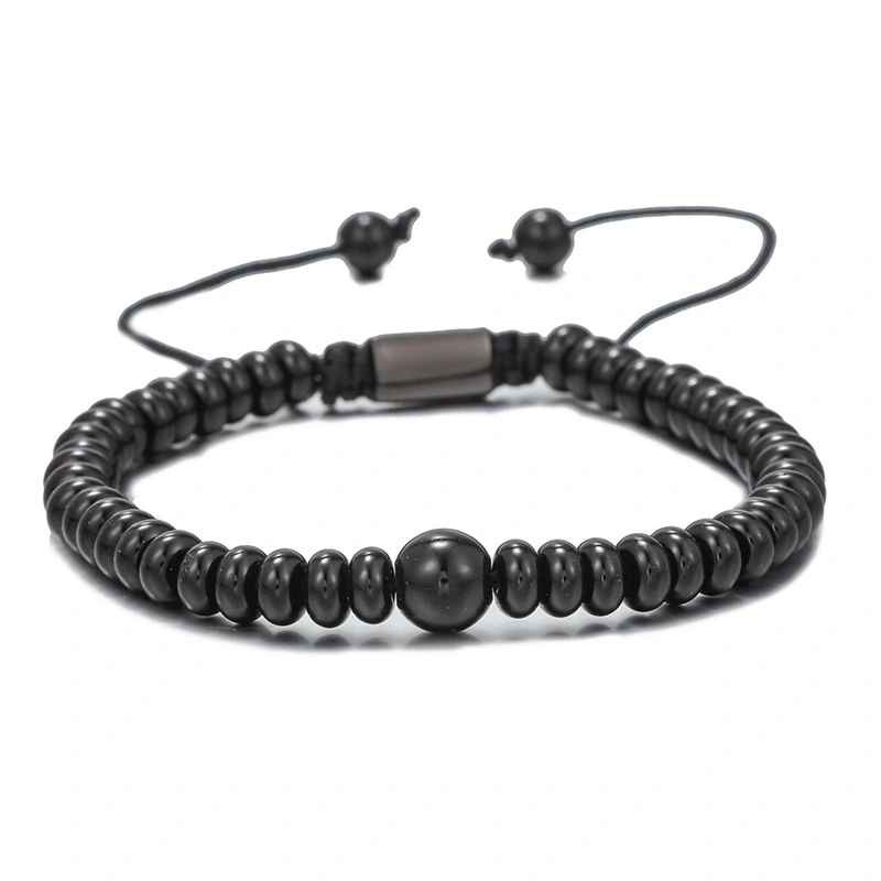 Men Beads Bracelet Adjust Size Round Stones Elegant Woven Bracelet for Daily Wear Black