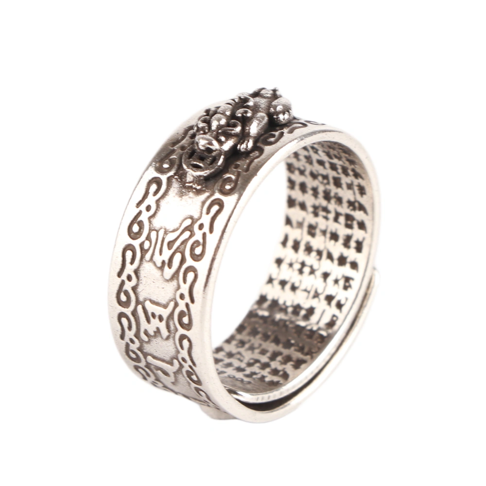 Pixie Ring for Wealth Transfer Men's Thai Silver Vintage Heart Sutra Adjustable Ring