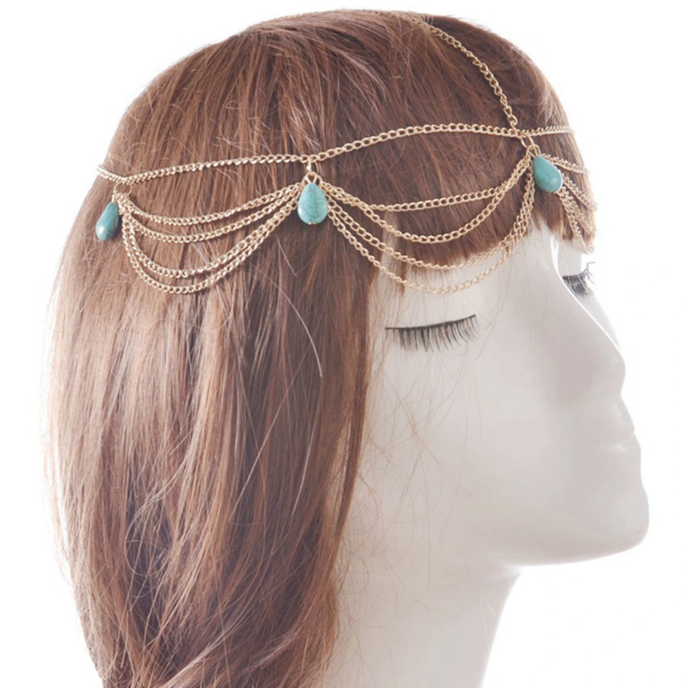 Jewelry Headband 21.7in Long Golden Color Retro Style Exquisite Luster Tassel Forehead Headband for Women Wedding Party Type 1