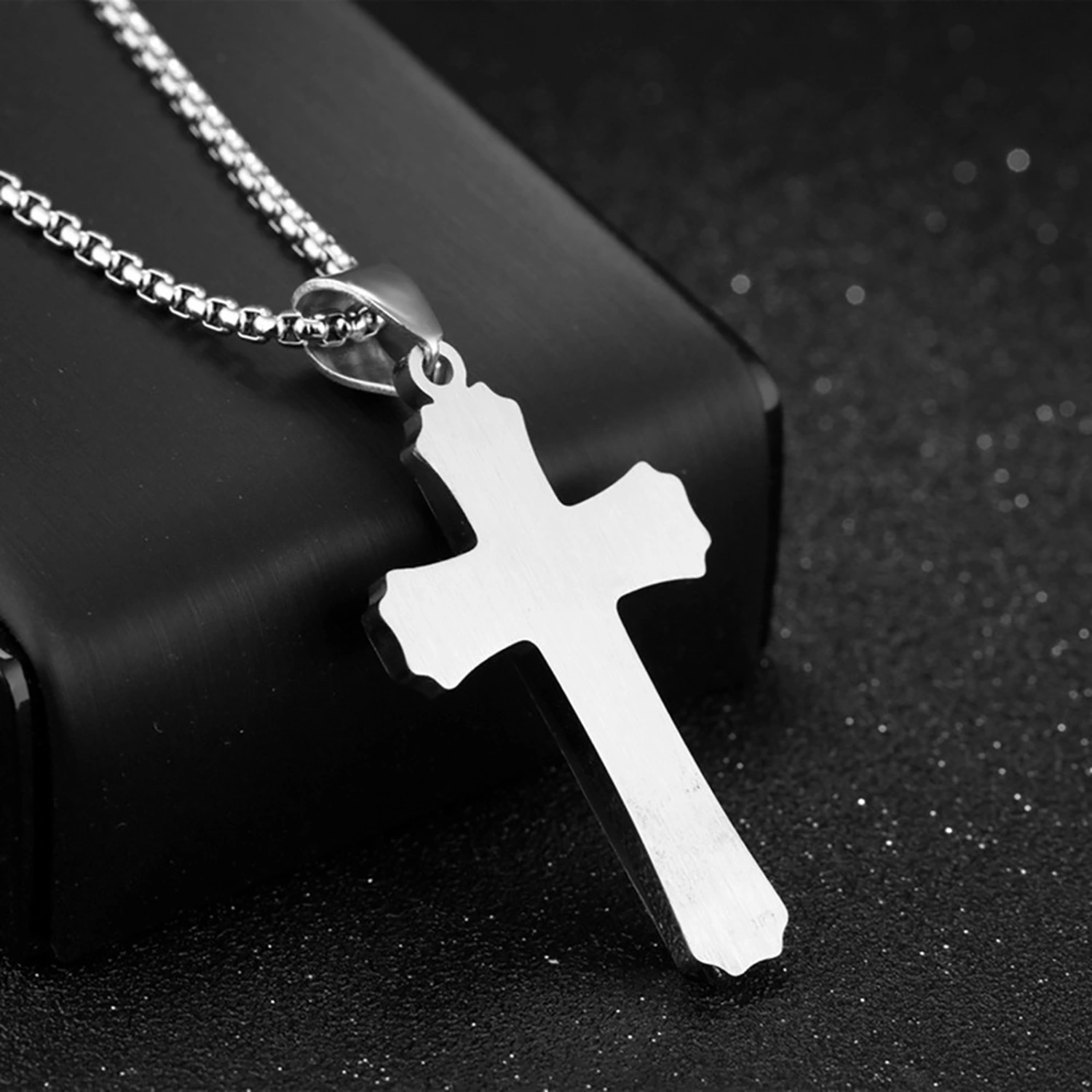 Cross Pendant White Steel 3 Layer Crucifix Cross Necklace for Men Clothing Matching Steel Color