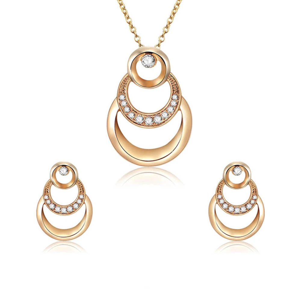 Alloy Encrusted Jewelry Multiple Layer Pendant Necklace Earring Set for Wedding Holiday Party 61172545 Imitation Gold