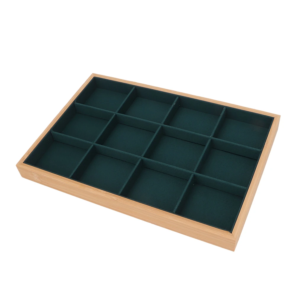 12 Grid Jewelry Tray Soft Elegant Appearance Strong Light Weight Storage Jewelry Tray Drawer for Bedroom Green