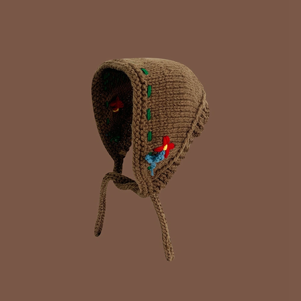 Knitted Ear Hat Warmer Retro Handmade Autumn Winter Ins Style Cute Female Accessories Coffee M(56-58cm)