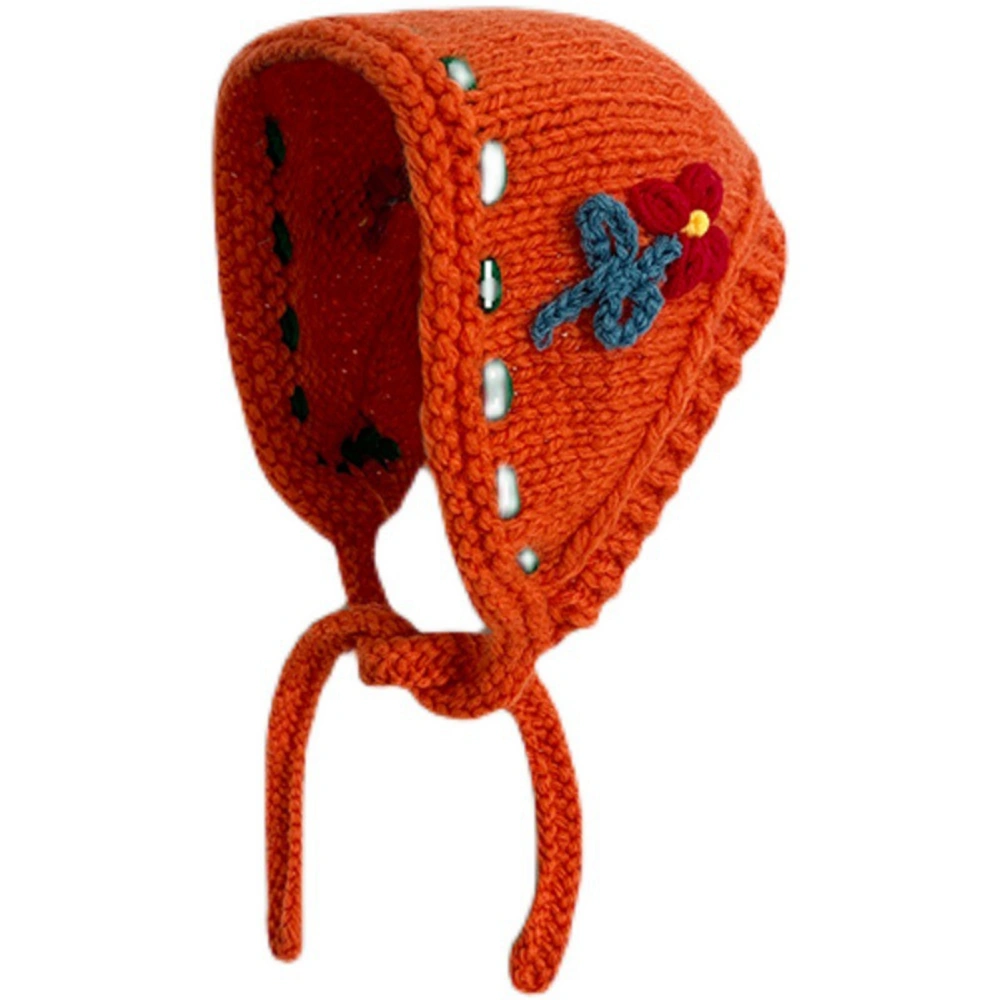 Knitted Ear Hat Warmer Retro Handmade Autumn Winter Ins Style Cute Female Accessories Orange M(56-58cm)