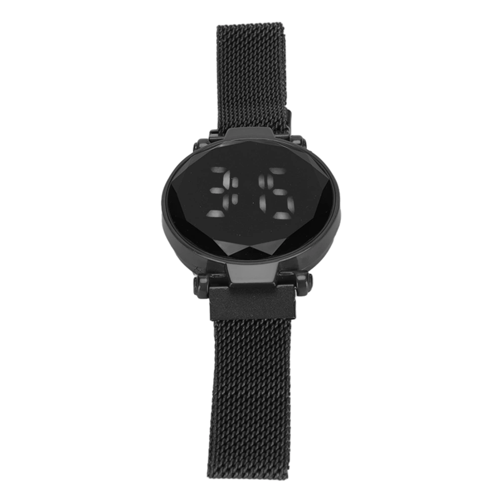 Women LED Watch LED Touch Screen Large Display Durable Alloy Fashion Design Digital LED Watch for Girl Women Adult Black