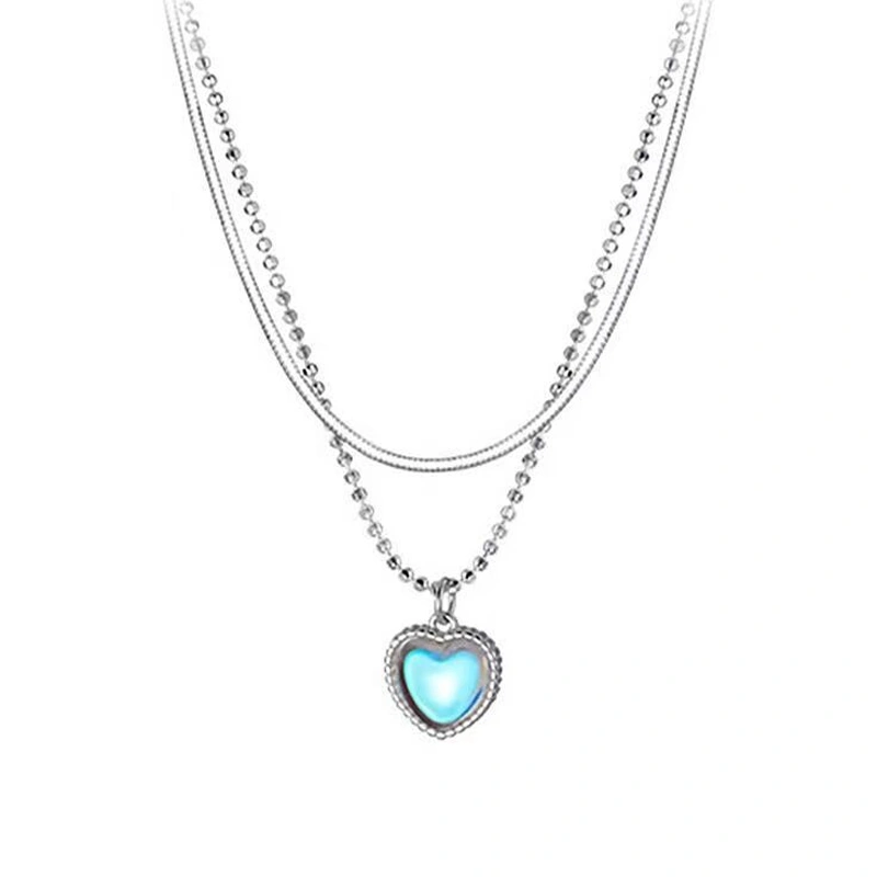 Heart Pendant Necklace 925 Silver Exquisite Shiny Clavicle Chain Jewelry Accessory for Women