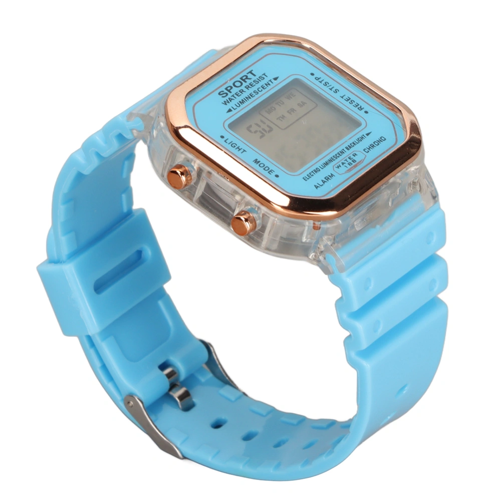 Children Electronic Watch Multifunctional Waterproof 0.5in Thickness Kids Digital Sports Watch Light Blue