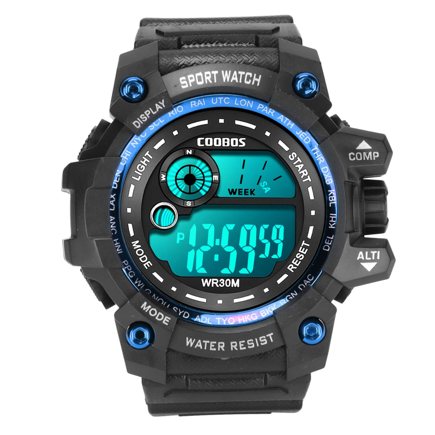 Kids Sports Electronic Watch Multi Functional Waterproof Watches Luminous Digital LED Watch Blue