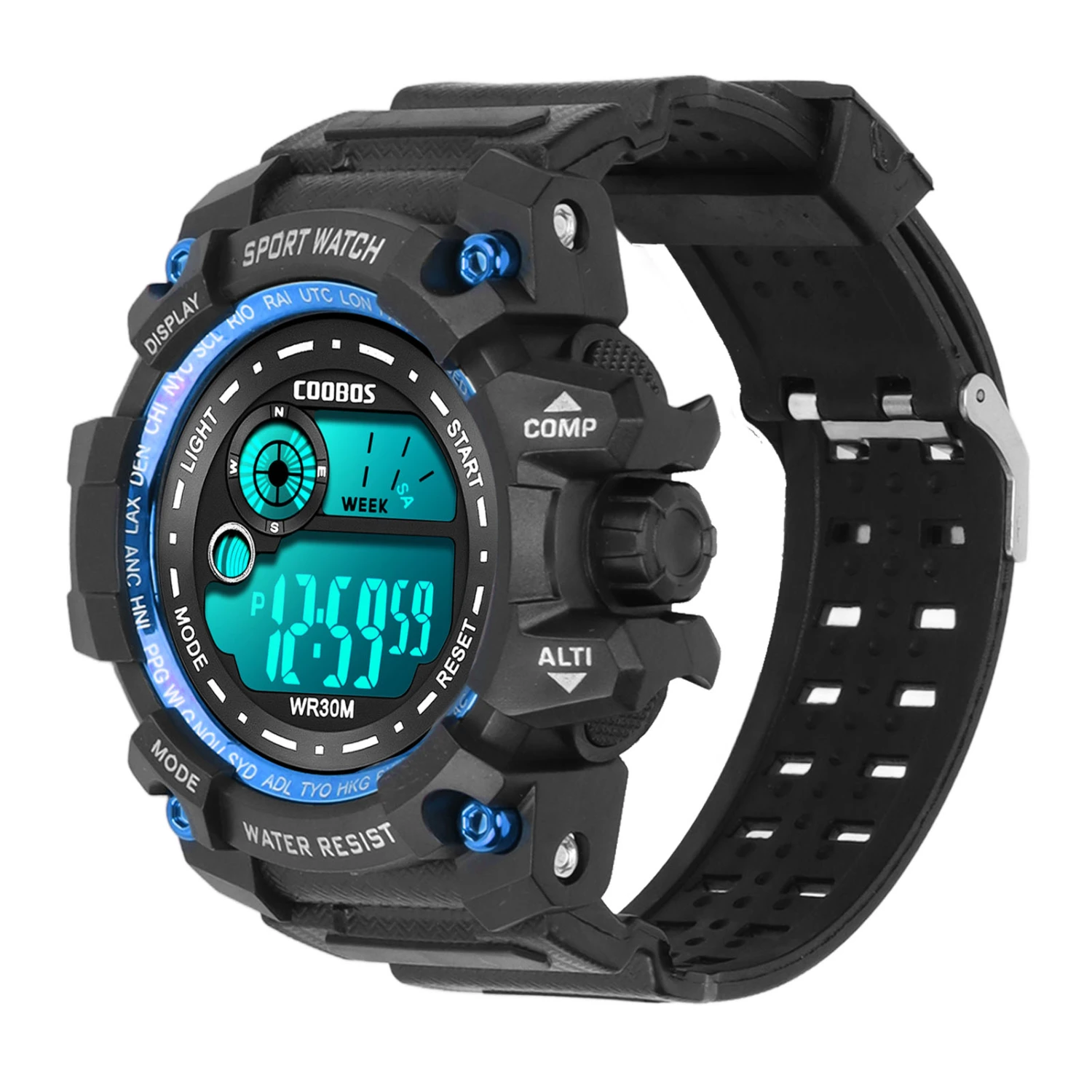Kids Sports Electronic Watch Multi Functional Waterproof Watches Luminous Digital LED Watch Blue