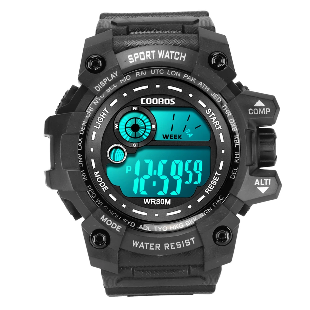 Kids Sports Electronic Watch Multi Functional Waterproof Watches Luminous Digital LED Watch Black