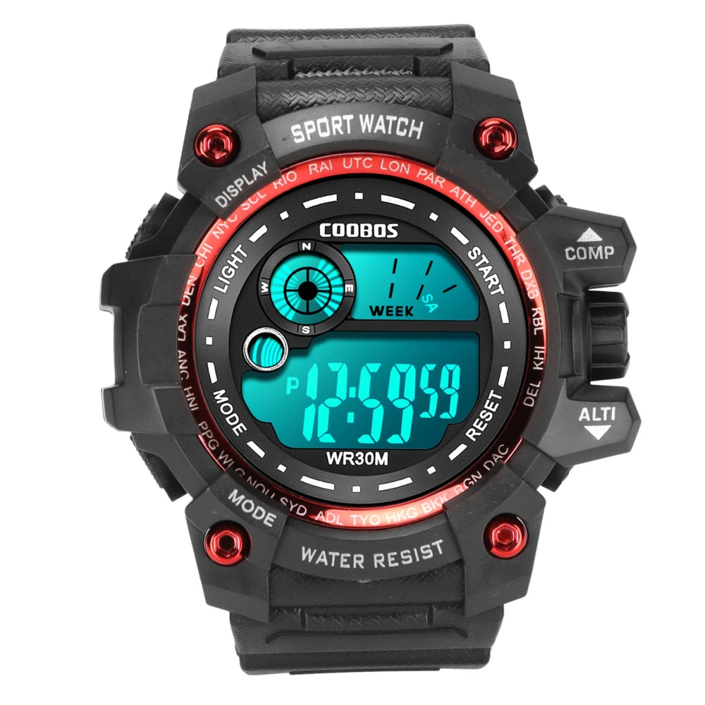 Kids Sports Electronic Watch Multi Functional Waterproof Watches Luminous Digital LED Watch Red