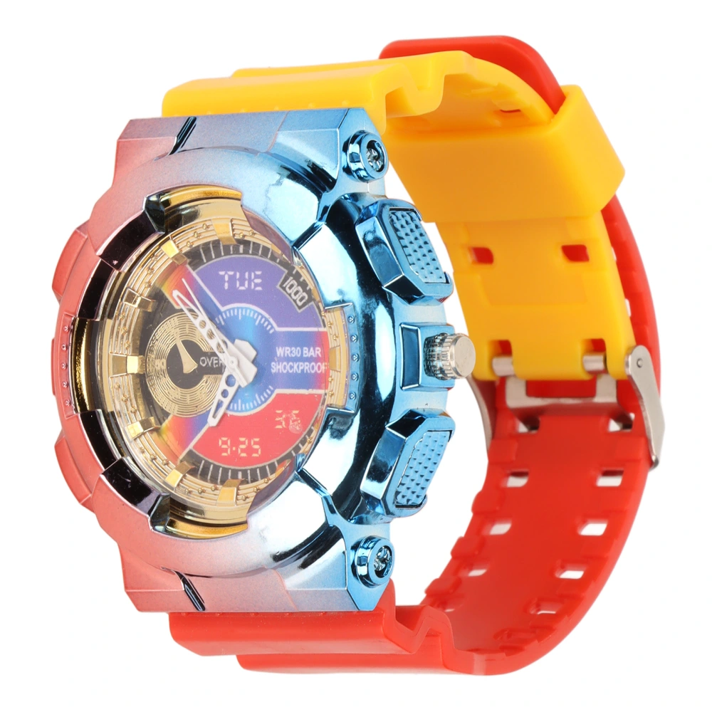 Quartz Watch Gradient Waterproof Lightweight Long Lasting Time Accurate Fashion Sports Wristwatch Yellow Top Red Bottom