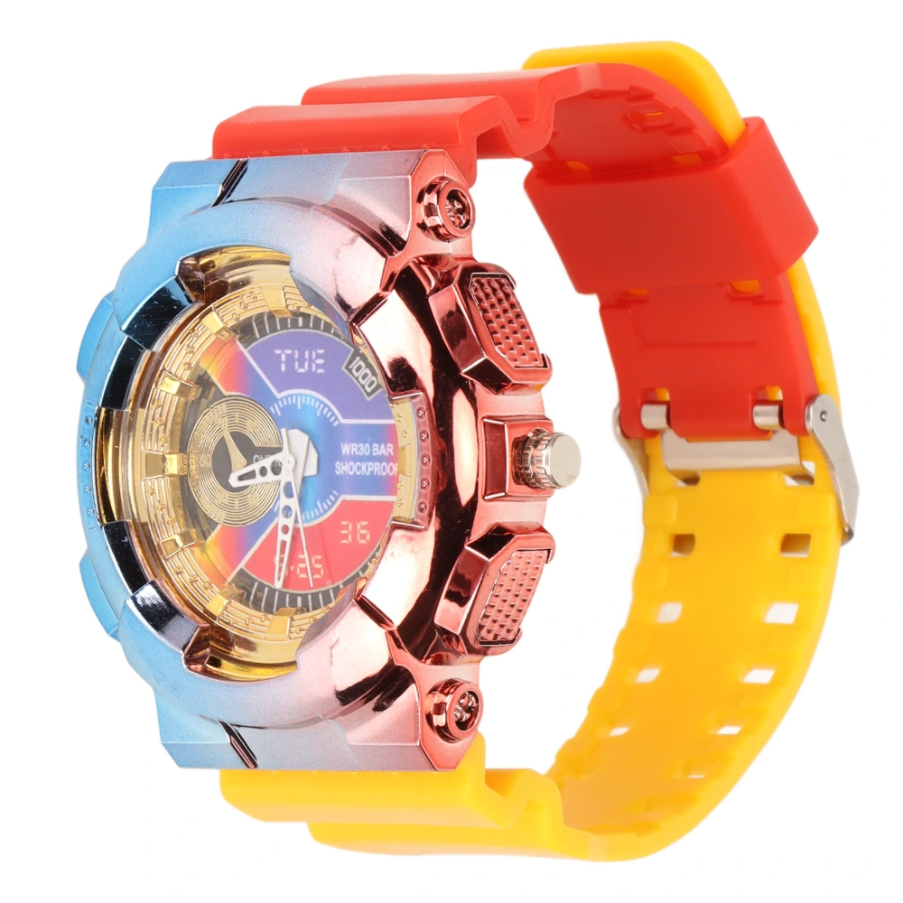 Quartz Watch Gradient Waterproof Lightweight Long Lasting Time Accurate Fashion Sports Wristwatch Red Top Yellow Bottom