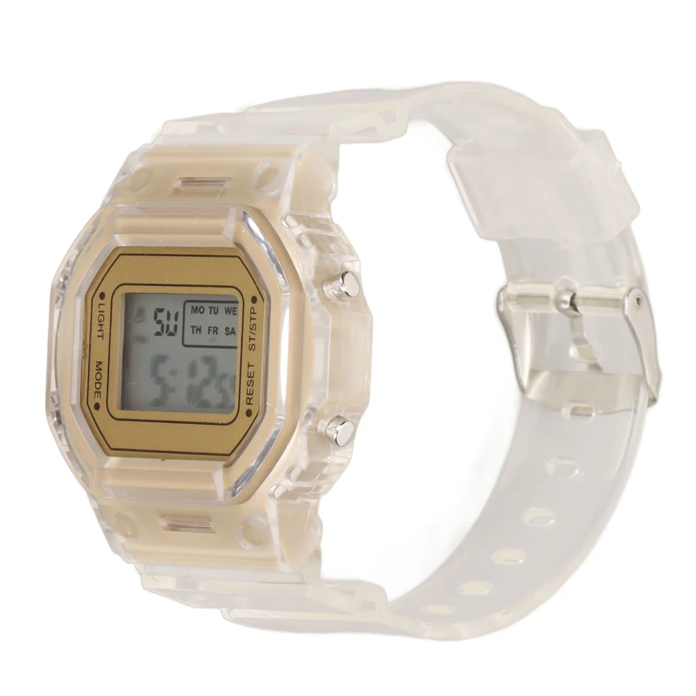 Digital Watch LED Waterproof Transparent Lightweight Time Accurate Ultra Thin Sports Wristwatch for Boys Girls Gold