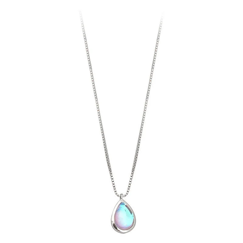 Waterdrop Necklace Gradient Color Design Elegant Japanese Style 925 Silver Necklace for Girl Women