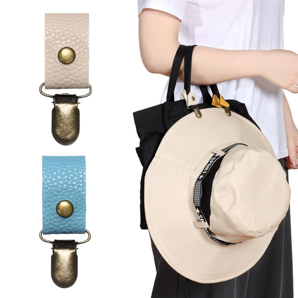 Pocket Hat Clip Cap Retainer Clips for Travel Handbag Hat Clips PU Leather Hat Holder for Outdoor Travel Accessories