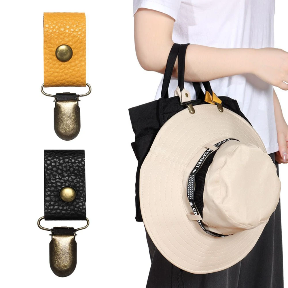 Pocket Hat Clip Cap Retainer Clips for Travel Handbag Hat Clips PU Leather Hat Holder for Outdoor Travel Accessories