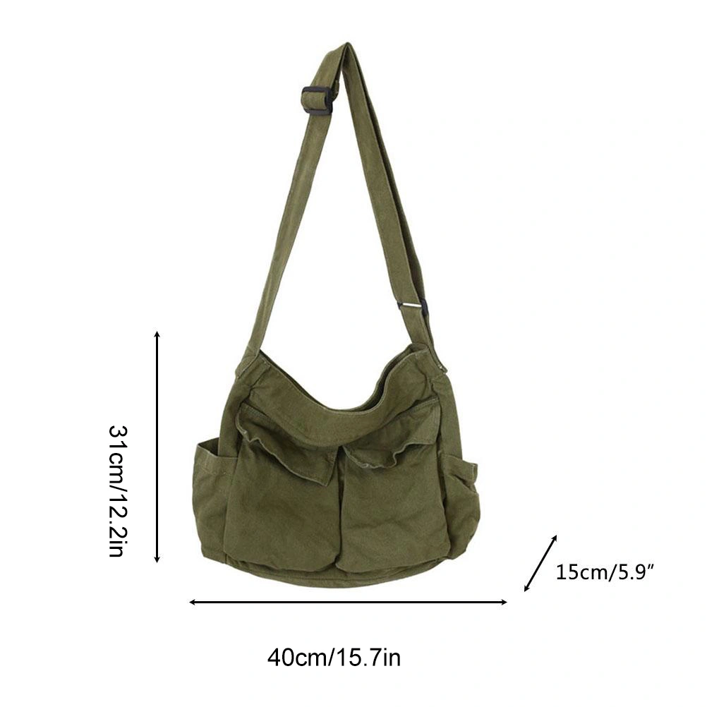 Canvas Messenger Bag Large Capacity Hobo Crossbody Bag with Multiple Pockets Casual Bags Shoulder Tote Bag for Women and Men