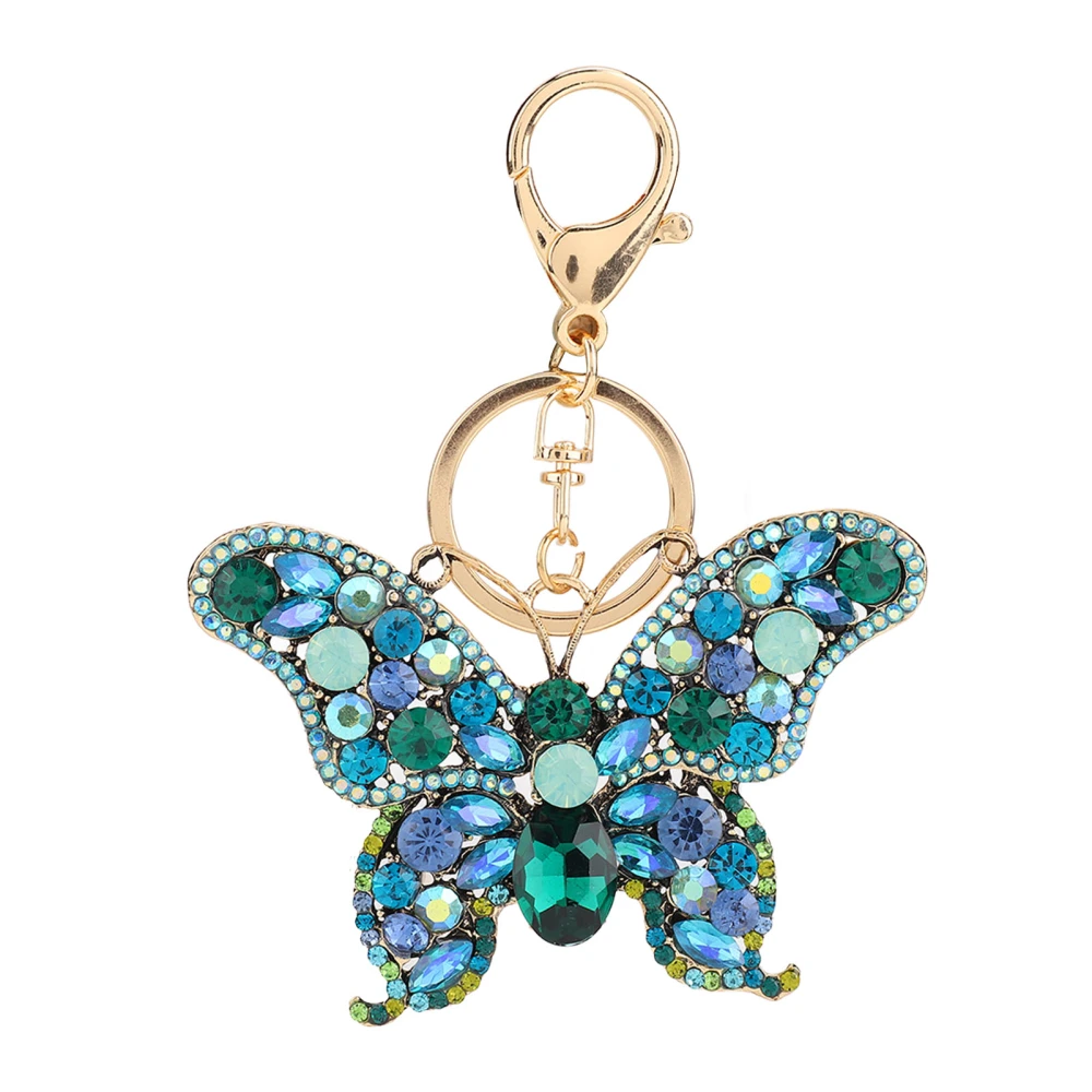 Butterfly Keychain Crystal Rhinestones Zinc Alloy Chain Sparkling Butterfly Keyring for Key Car Purse Handbag Blue