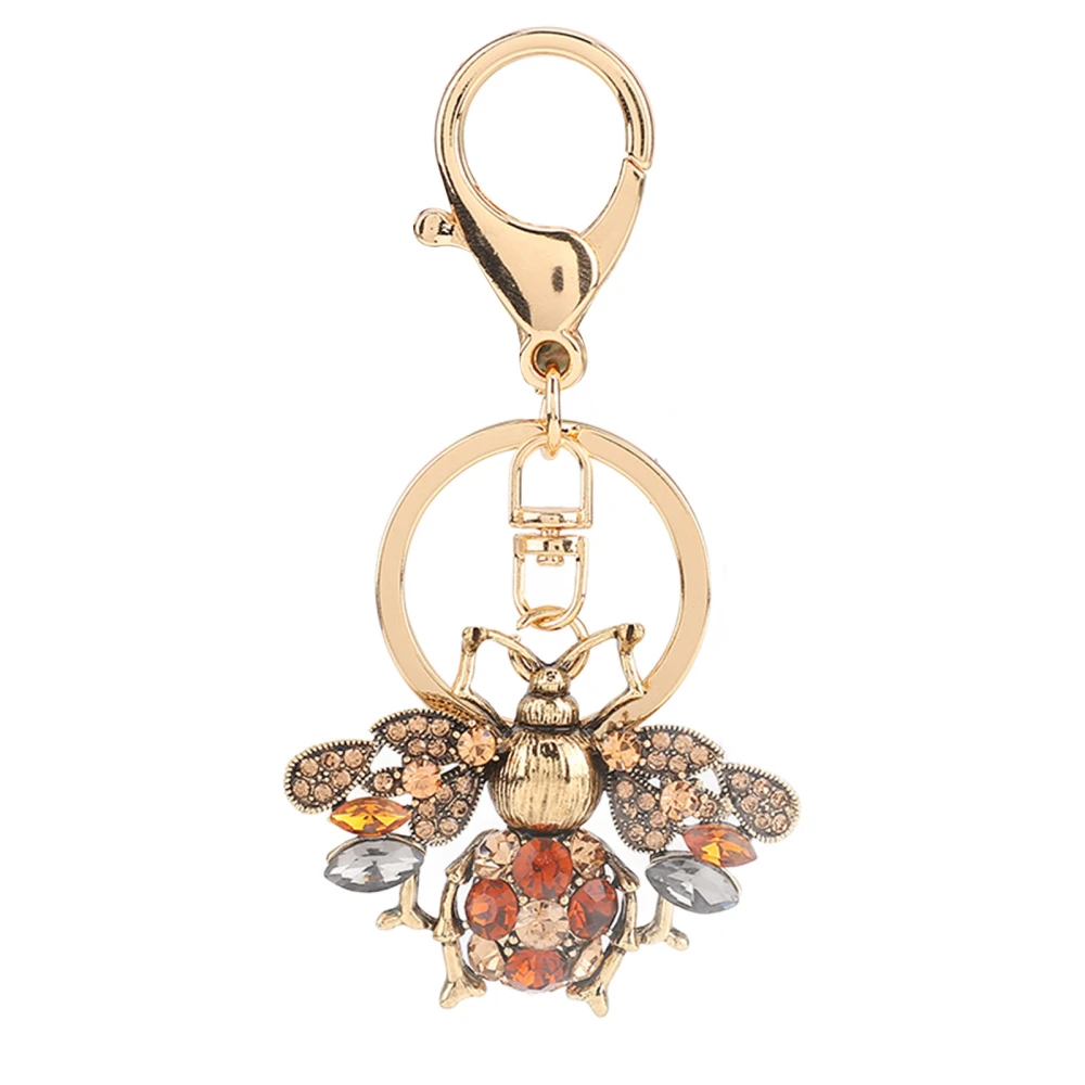 Bee Keychain Fashion Shiny Rhinestones Alloy Decorative Hanging Animal Key Chain for Bag Pendant Champagne