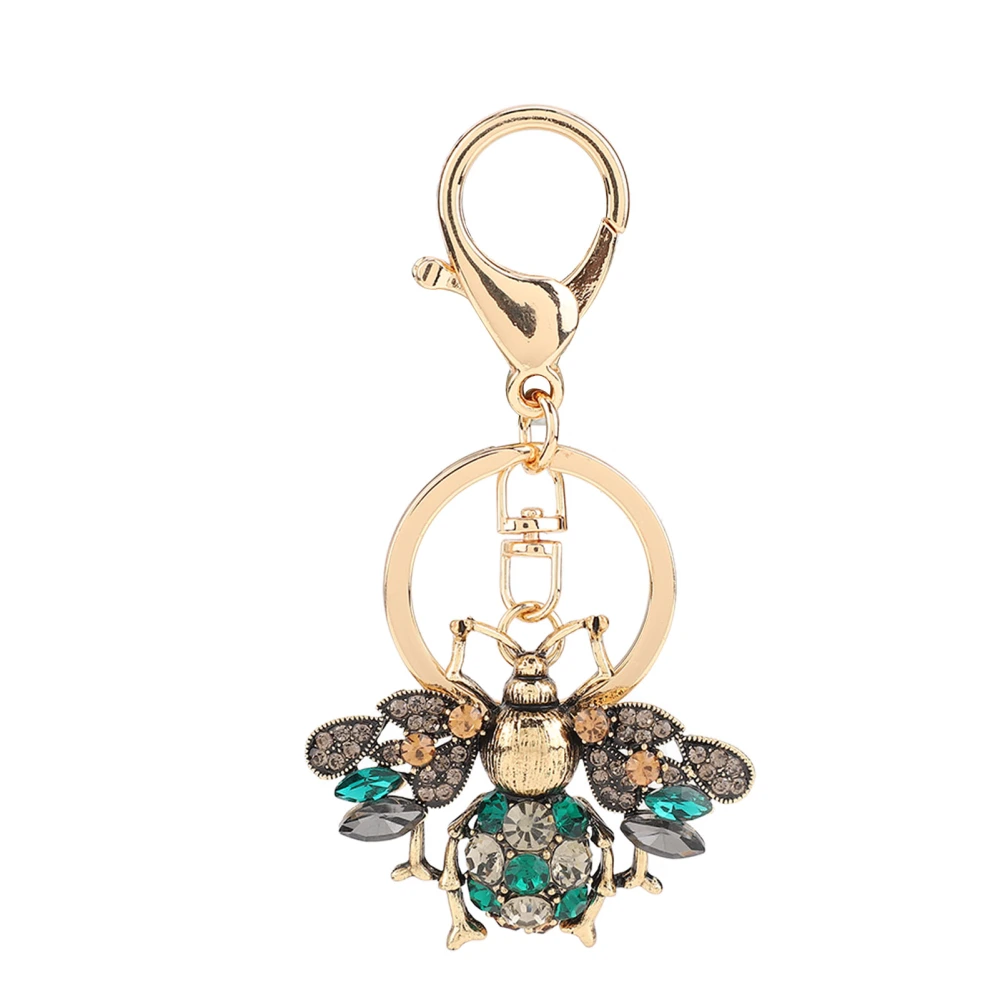 Bee Keychain Fashion Shiny Rhinestones Alloy Decorative Hanging Animal Key Chain for Bag Pendant Green