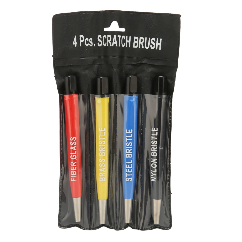 4pcs Scratch Brush Pen Set Brass Steel Fiberglass Nylon Tip Rust Removal Cleaning Pen for Watch Electronic Applications