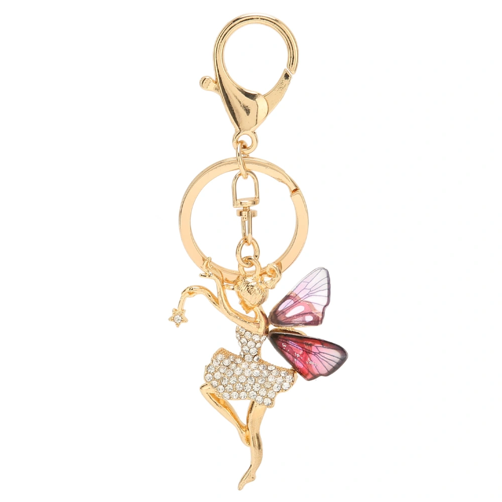 Fairy Keychain Portable Decorative Beautiful Great Gift Key Ring for Handbag Purse Backpack Rose Red