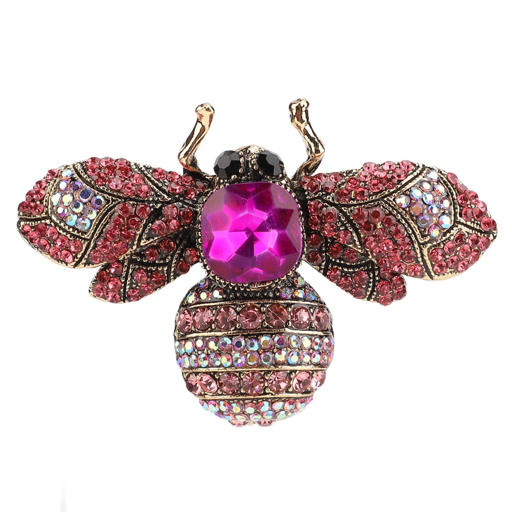 Brooch Jewelry Retro Bee Shape Alloy Attractive Decorative Rhinestones Pin Ornament for Coat Suit Rose Red