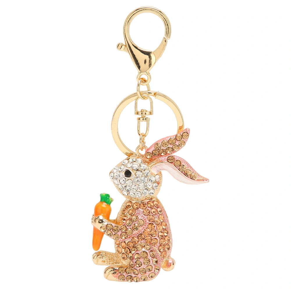 Metal Rabbit Keychain Inlaid Decoration Cartoon Bunny Keyring Pendant for Wallet Handbag Champagne