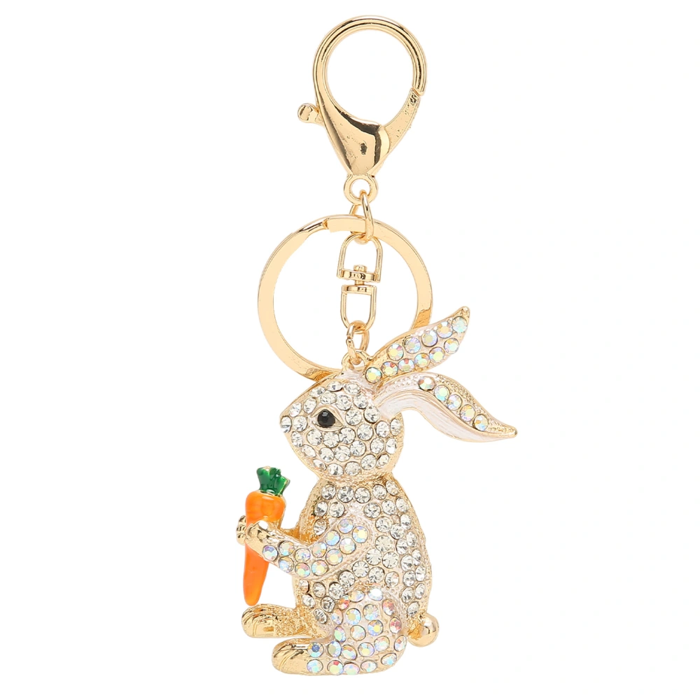 Metal Rabbit Keychain Inlaid Decoration Cartoon Bunny Keyring Pendant for Wallet Handbag White