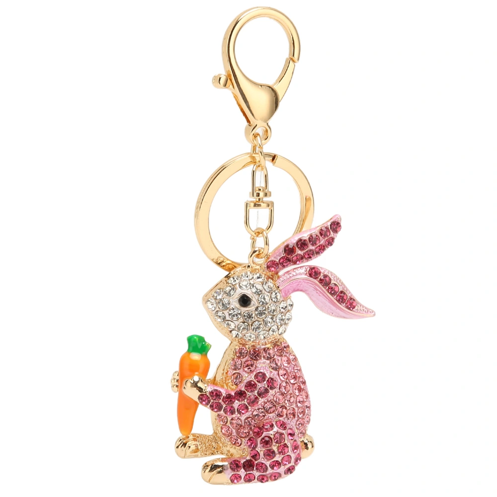 Metal Rabbit Keychain Inlaid Decoration Cartoon Bunny Keyring Pendant for Wallet Handbag Pink