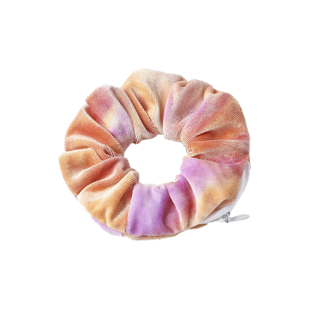 Tie Dye Velvet Scrunchie with Zipper Pocket Elastic Hair Tie Fashion Hair Accessories