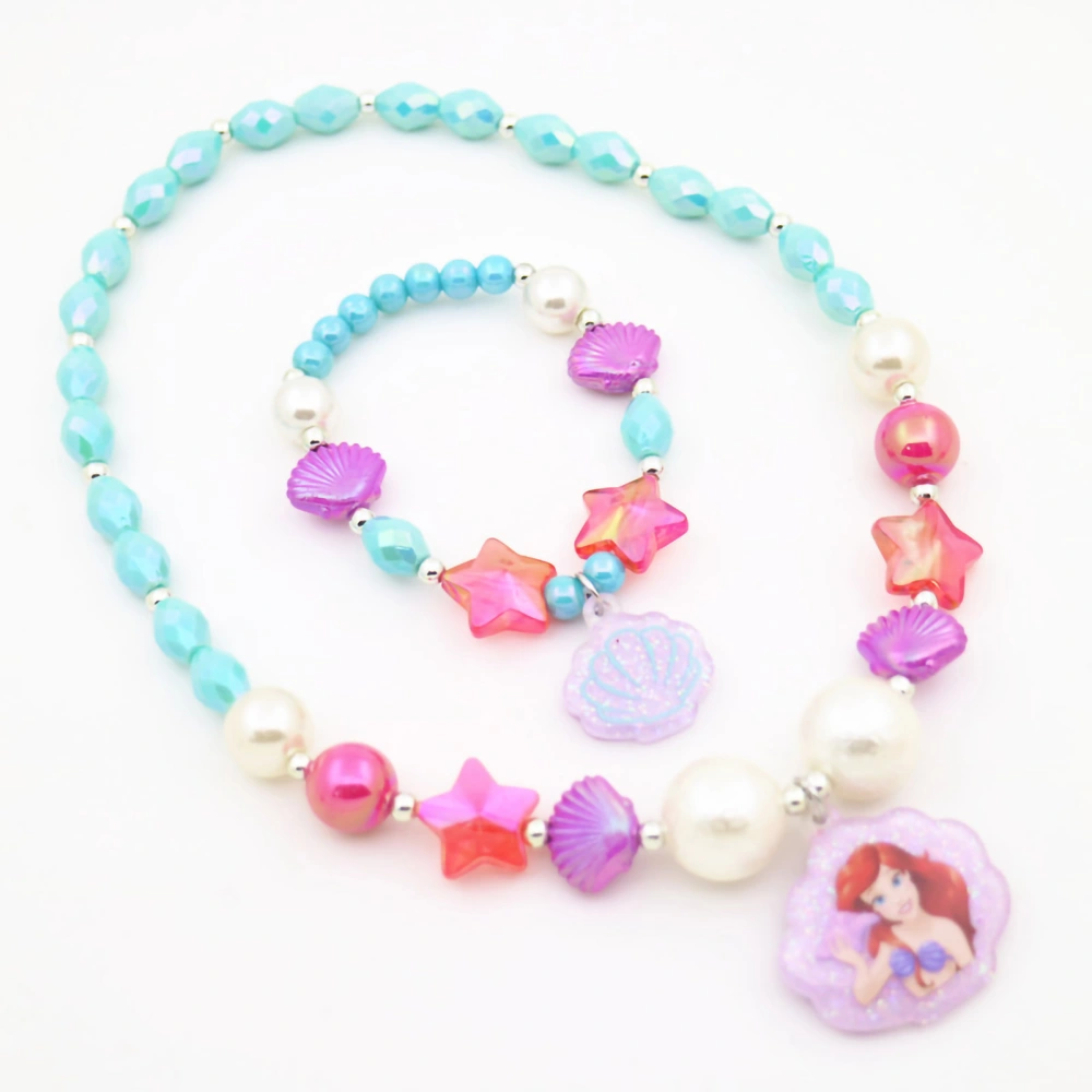 Children Beaded Necklace Bracelet Set Girls Star Shell Shaped Pendant Jewelry Sets Birthday Gift Necklace Bracelet Set