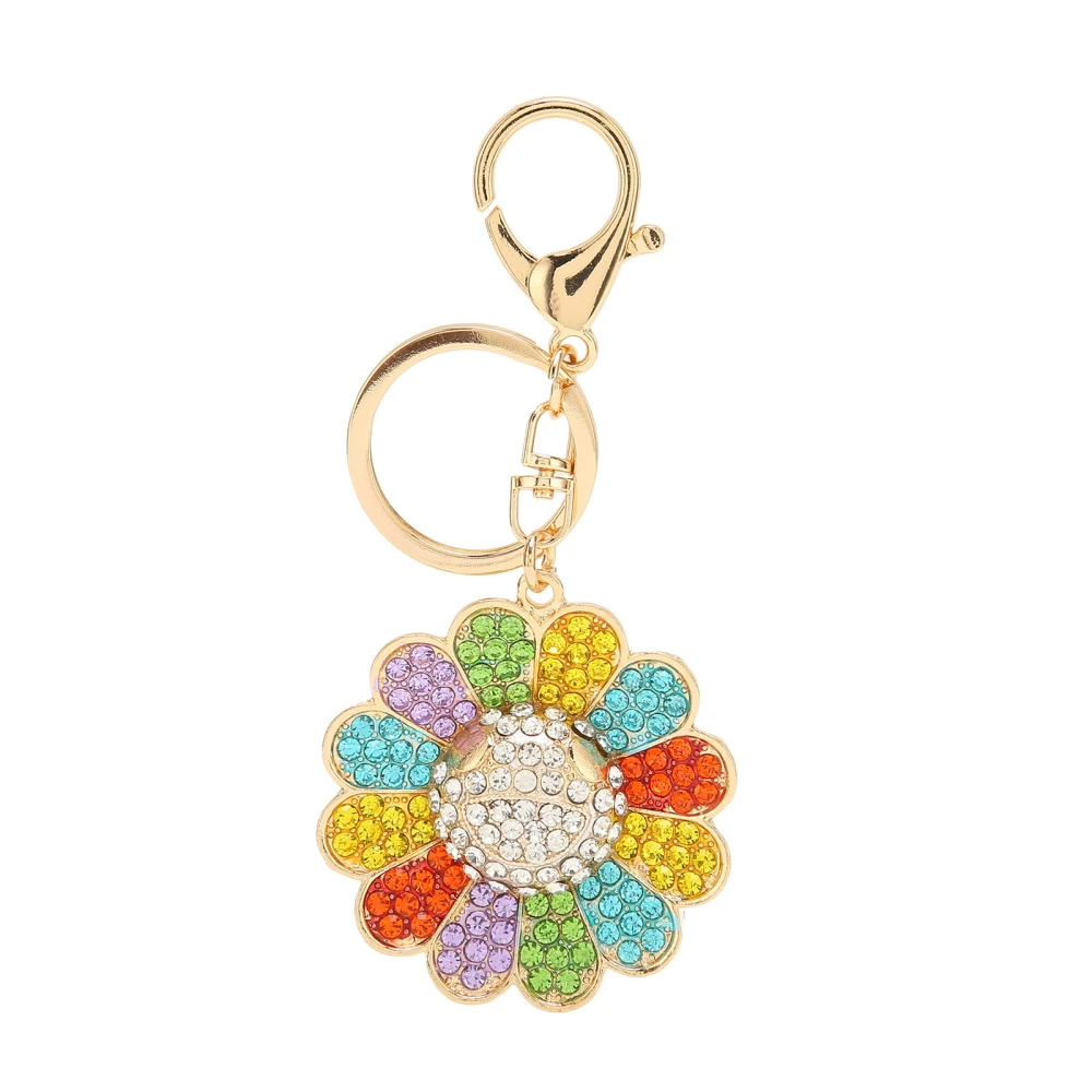 Sunflower Keychain Sparkling Rhinestone Polishing Metal Cute Keychain Bag Ornamentfor Thanksgiving Anniversary Colorful